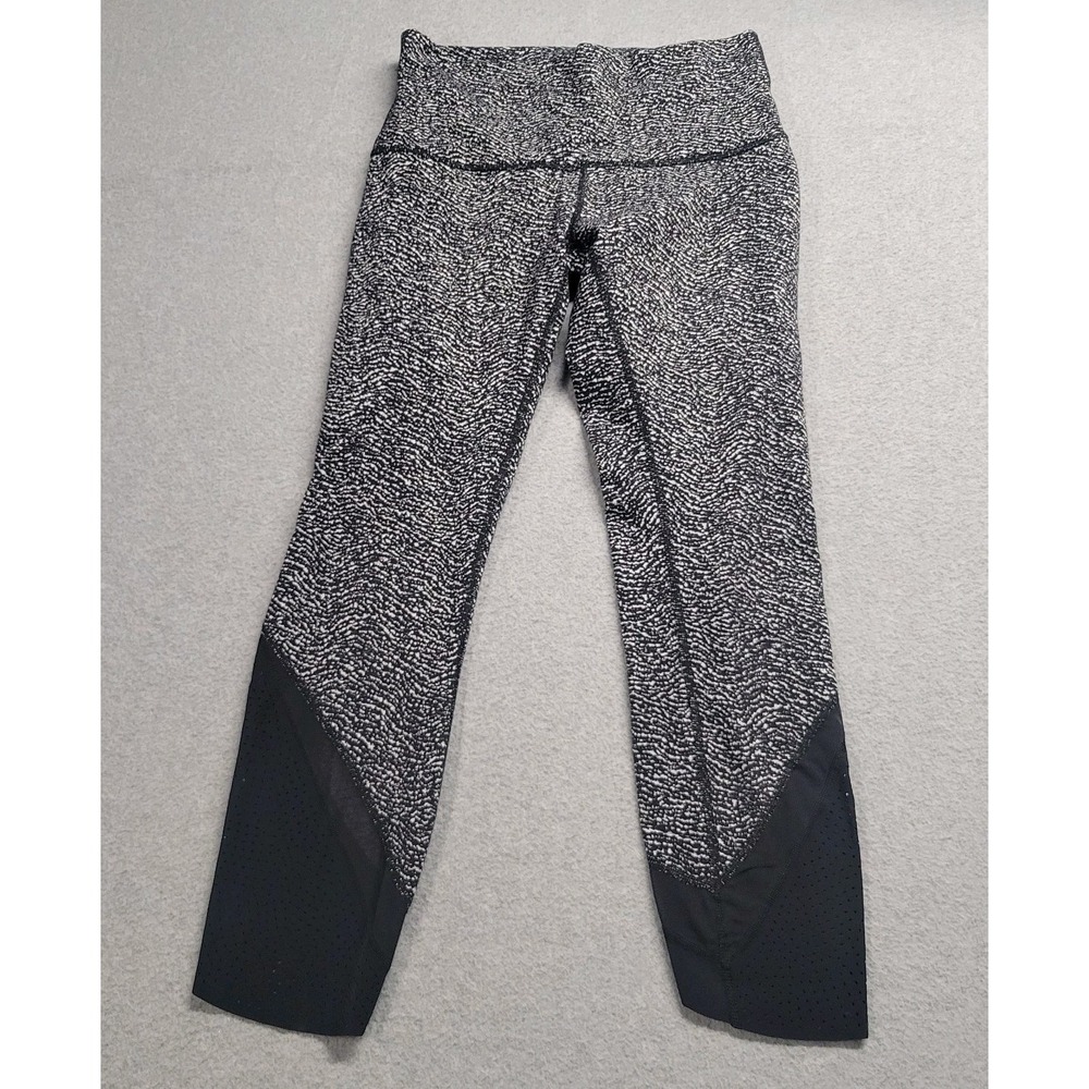 Lululemon Tight Stuff Tight II 23 Black White Wave Mesh Leggings Womens 8